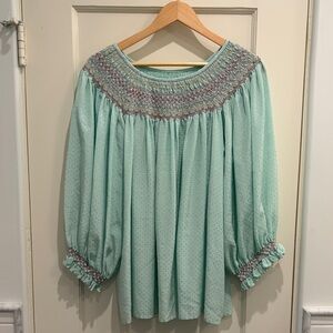 Vintage Mint Green Hand Smocked Women's Blouse